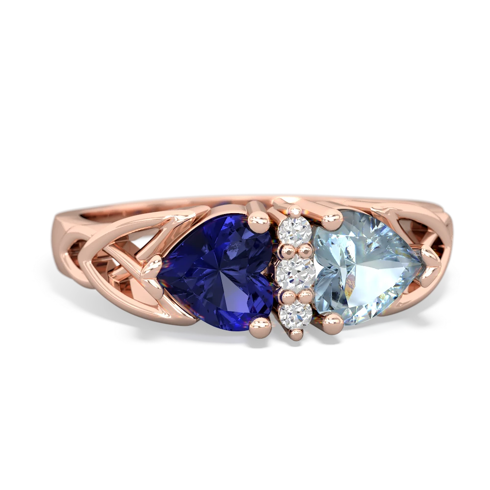 Lab Sapphire Celtic Knot Double Heart 14K Rose Gold ring R5040