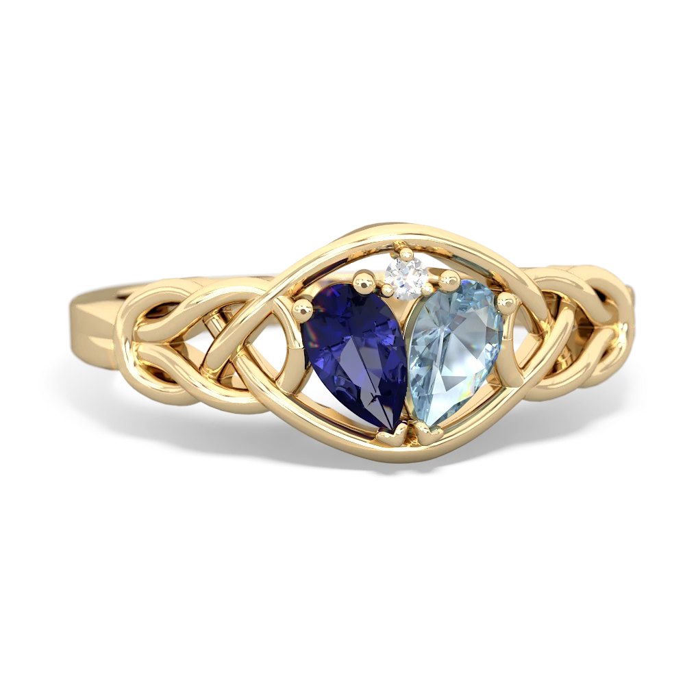 Lab Sapphire Celtic Love Knot 14K Yellow Gold ring R5420