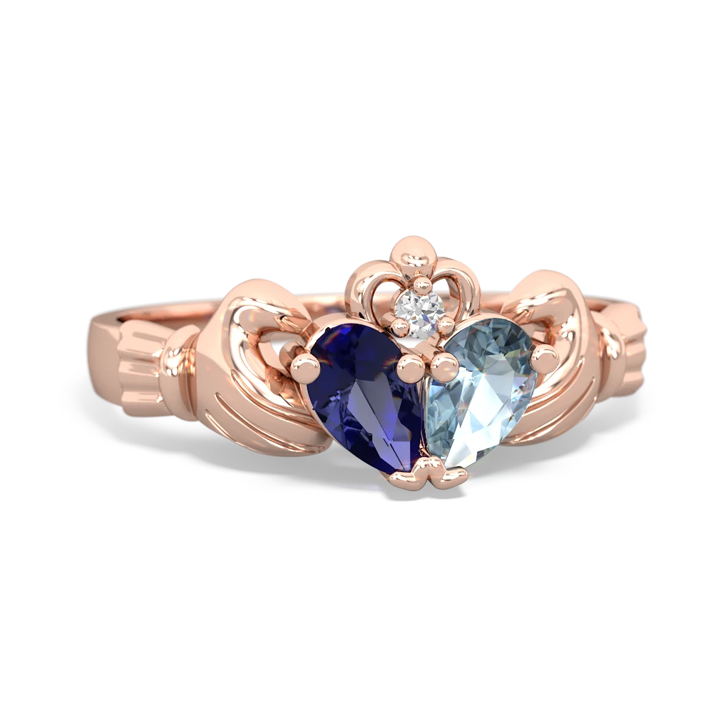 Lab Sapphire 'Our Heart' Claddagh 14K Rose Gold ring R2388