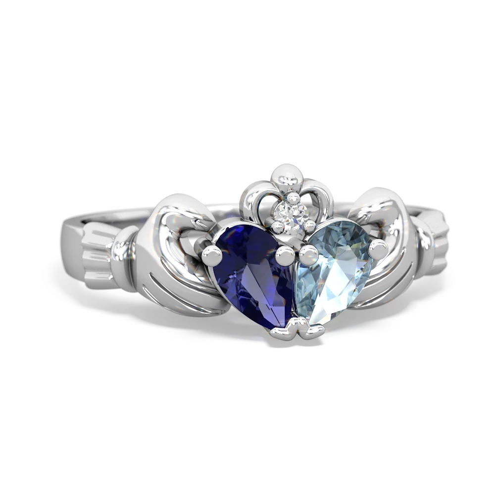 Lab Sapphire 'Our Heart' Claddagh 14K White Gold ring R2388