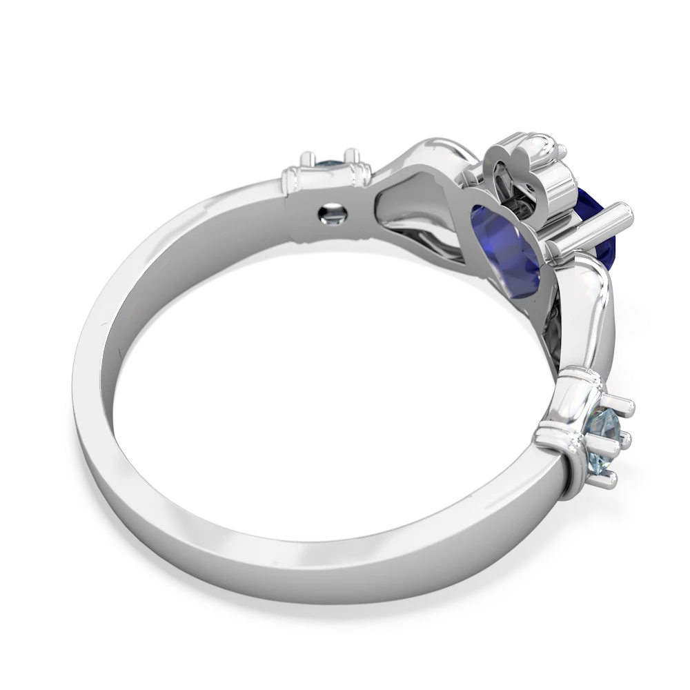 Lab Sapphire Claddagh Keepsake 14K White Gold ring R5245