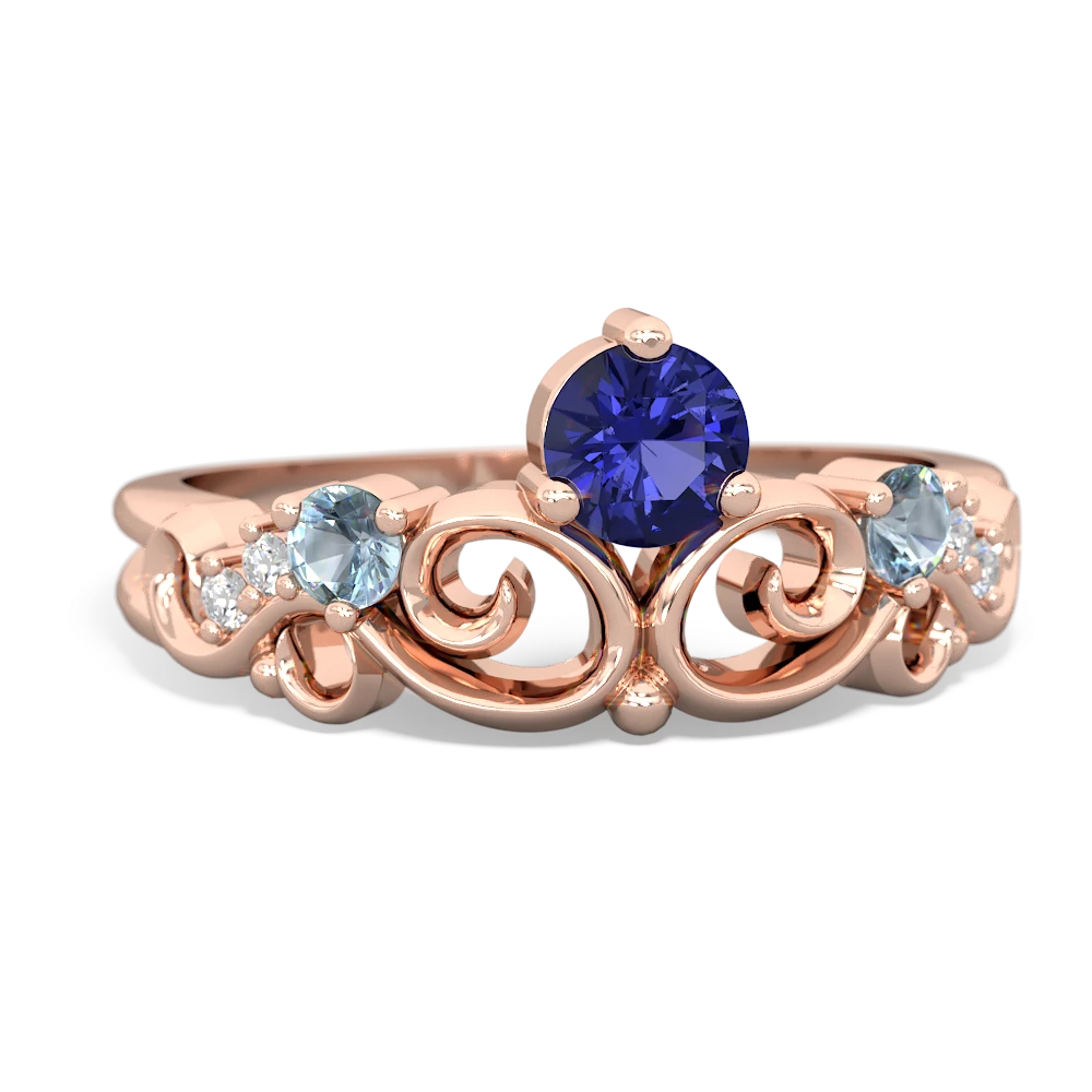 Lab Sapphire Crown Keepsake 14K Rose Gold ring R5740