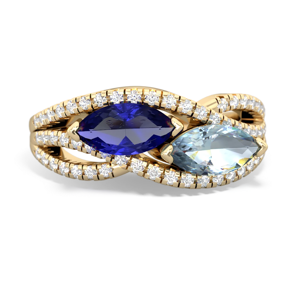 Lab Sapphire Diamond Rivers 14K Yellow Gold ring R3070