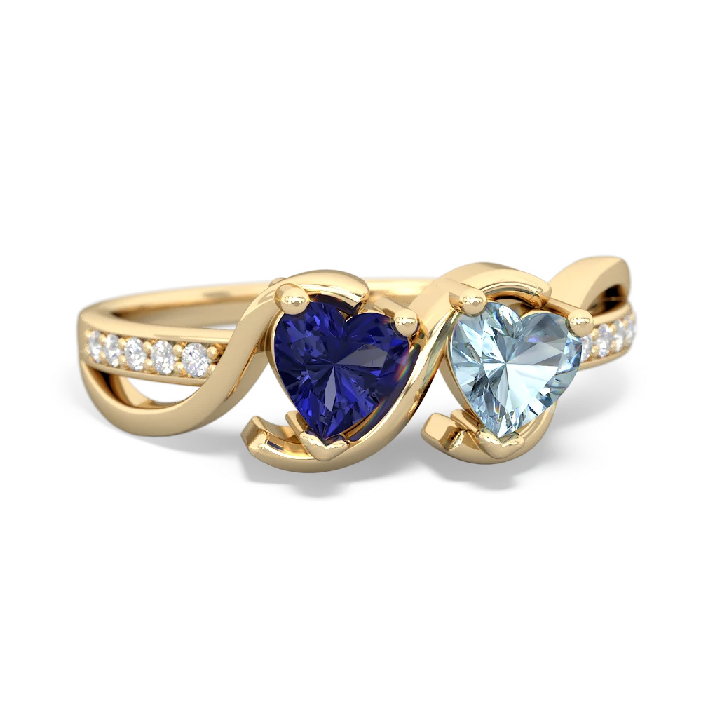 Lab Sapphire Side By Side 14K Yellow Gold ring R3090