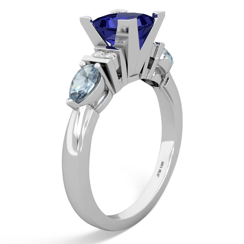 Lab Sapphire 6Mm Princess Eternal Embrace Engagement 14K White Gold ring C2002