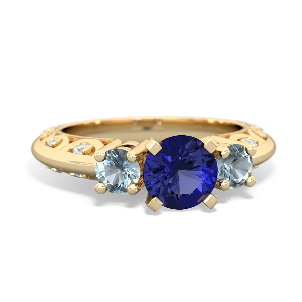 Lab Sapphire Art Deco Eternal Embrace Engagement 14K Yellow Gold ring C2003