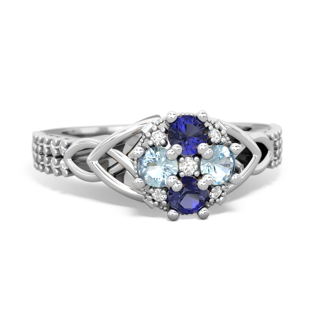 Lab Sapphire Celtic Knot Cluster Engagement 14K White Gold ring R26443RD