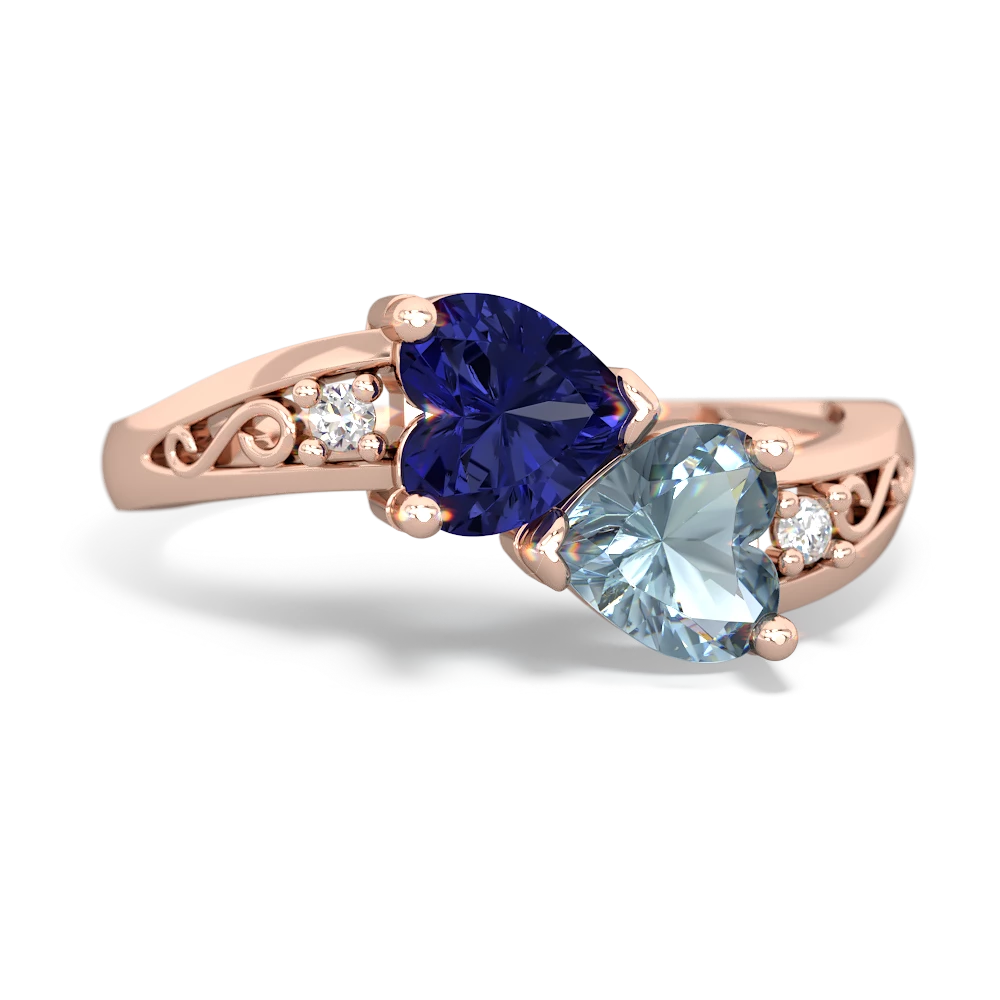 Lab Sapphire Snuggling Hearts 14K Rose Gold ring R2178