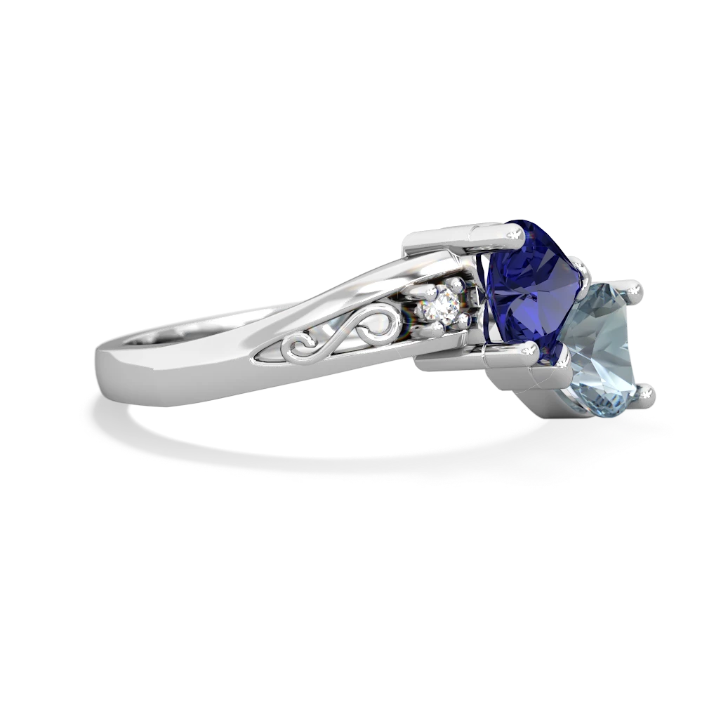 Lab Sapphire Snuggling Hearts 14K White Gold ring R2178