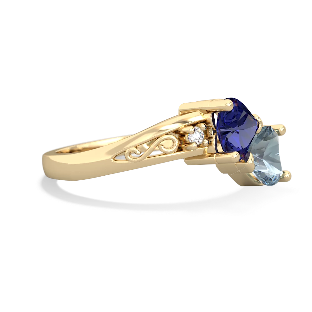 Lab Sapphire Snuggling Hearts 14K Yellow Gold ring R2178