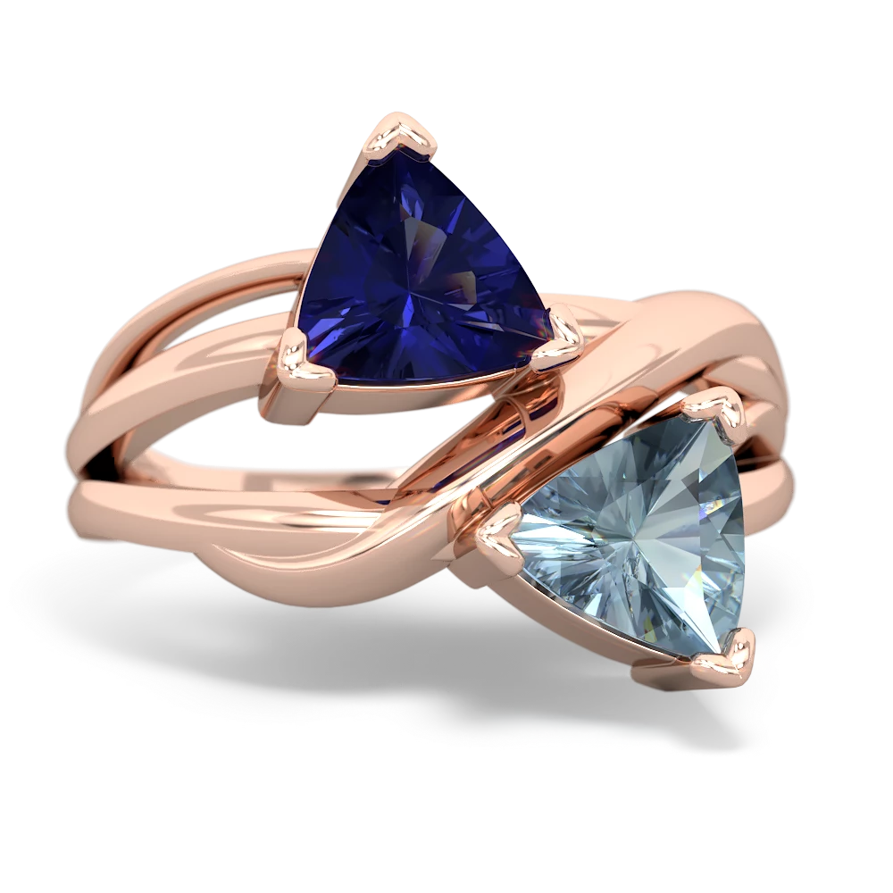 Lab Sapphire Split Band Swirl 14K Rose Gold ring R2341