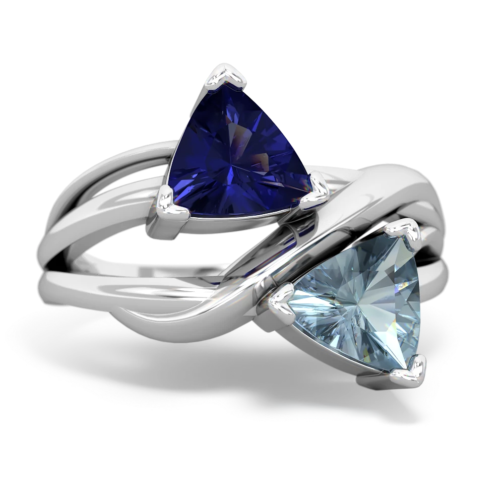 Lab Sapphire Split Band Swirl 14K White Gold ring R2341