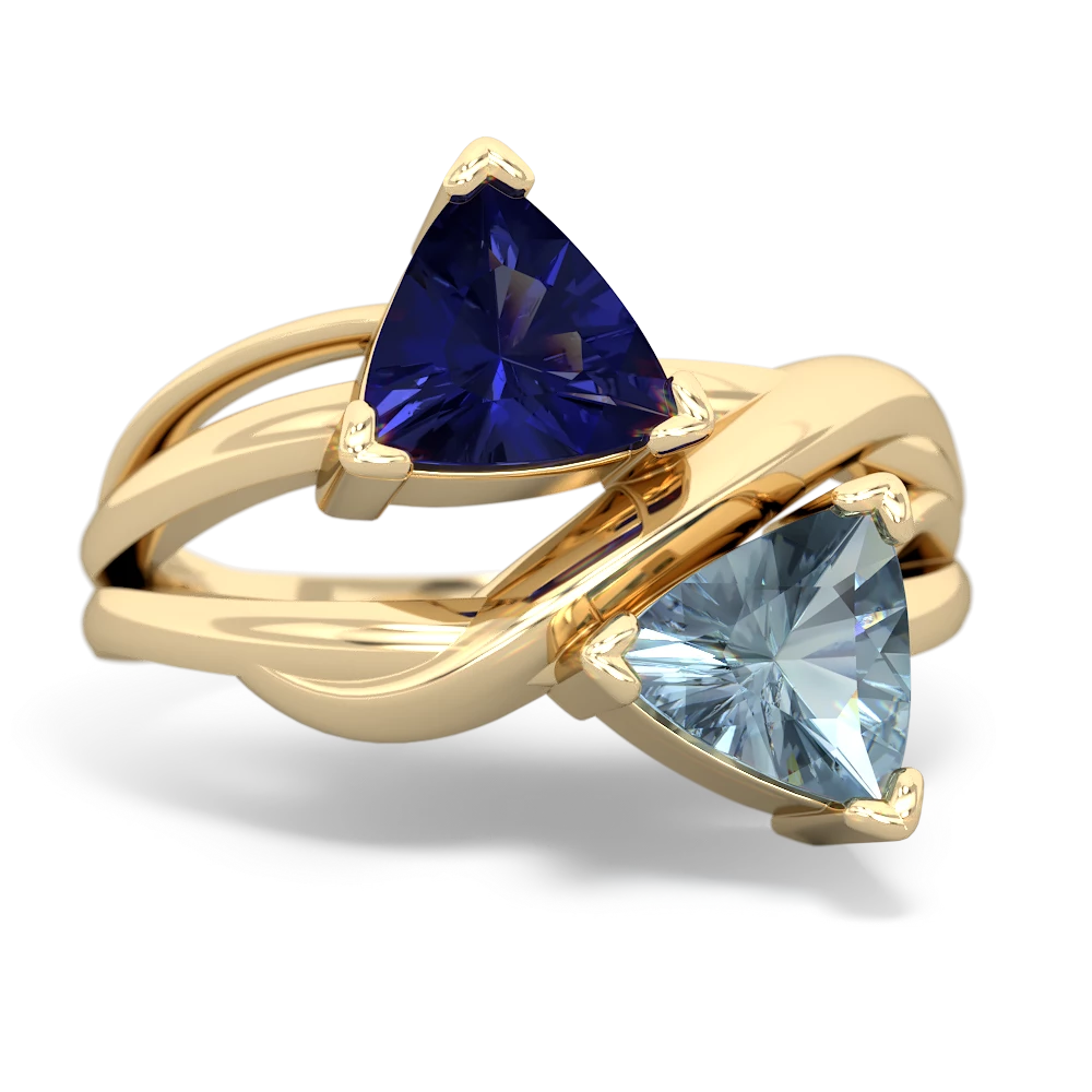 Lab Sapphire Split Band Swirl 14K Yellow Gold ring R2341