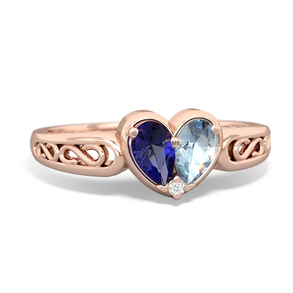 Lab Sapphire Filligree 'One Heart' 14K Rose Gold ring R5070