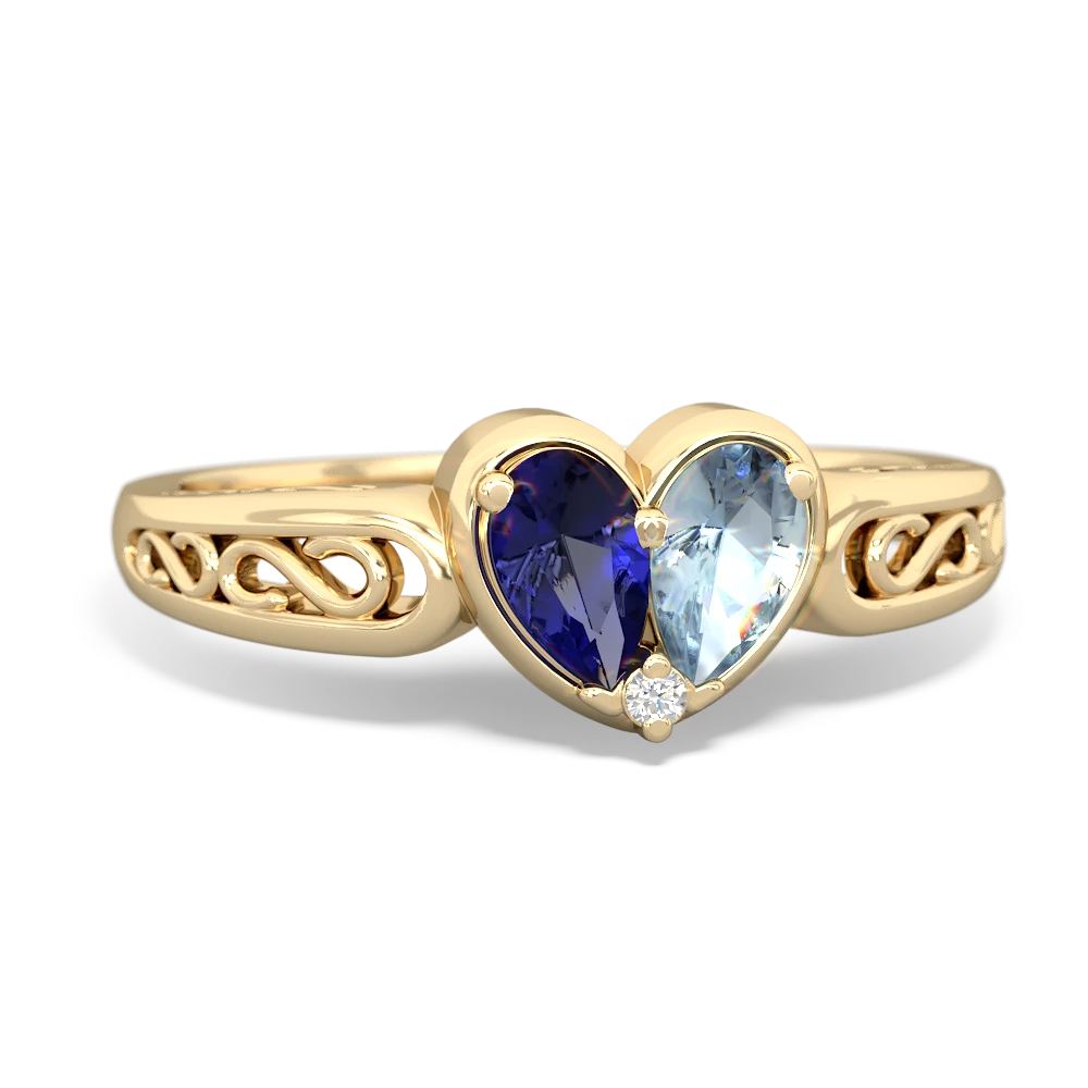 Lab Sapphire Filligree 'One Heart' 14K Yellow Gold ring R5070