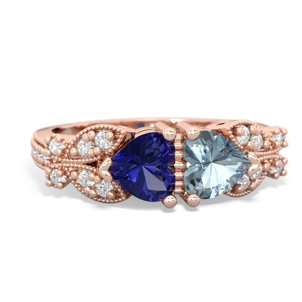 Lab Sapphire Diamond Butterflies 14K Rose Gold ring R5601