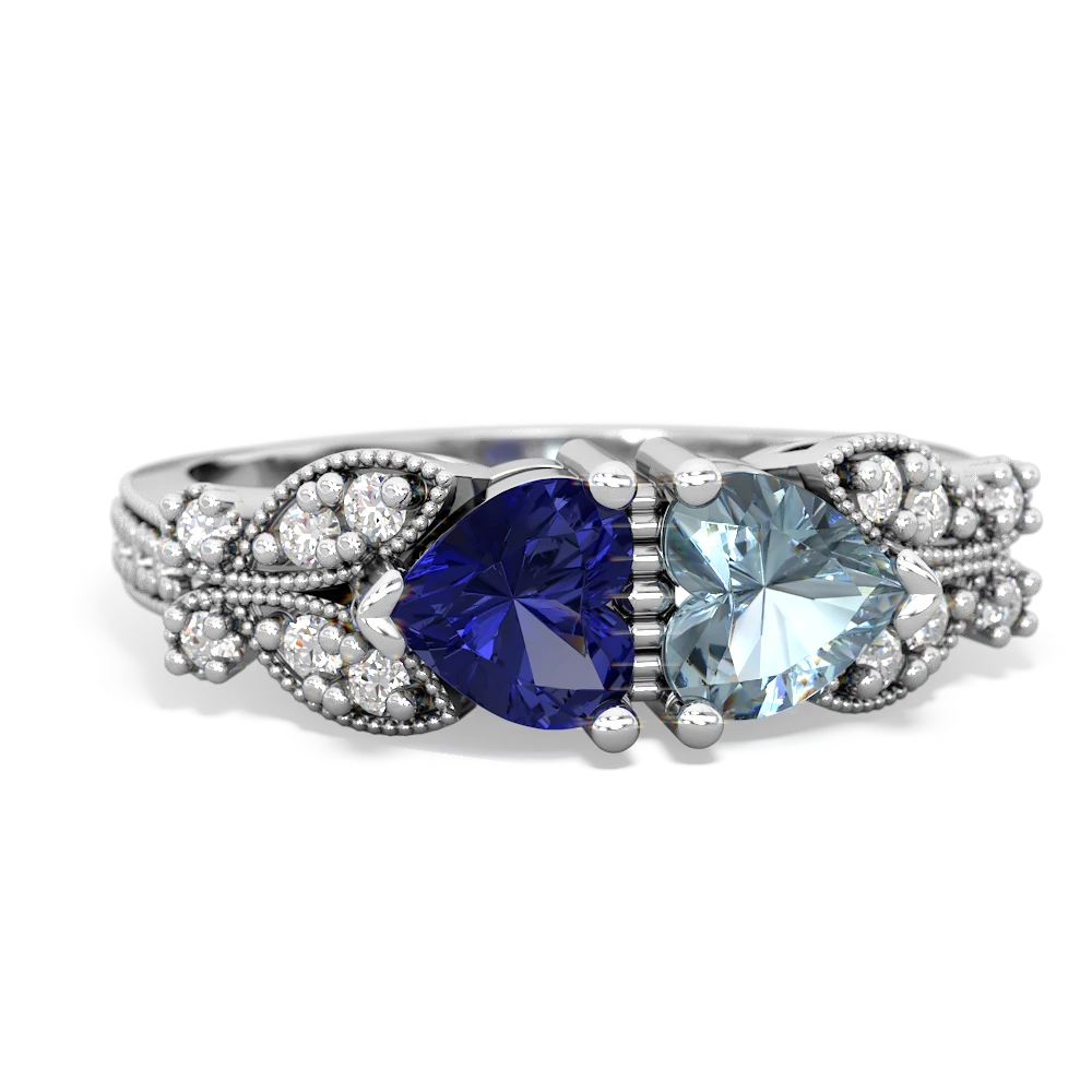 Lab Sapphire Diamond Butterflies 14K White Gold ring R5601