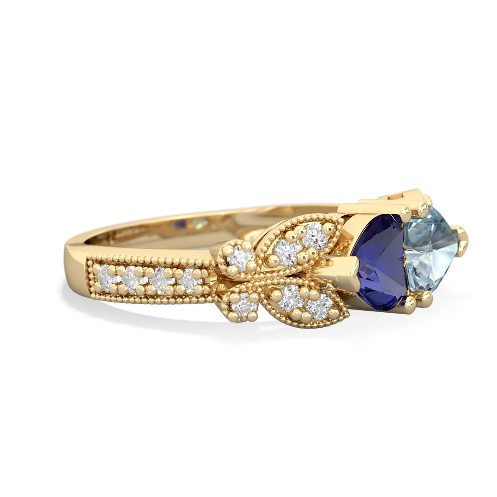 Lab Sapphire Diamond Butterflies 14K Yellow Gold ring R5601