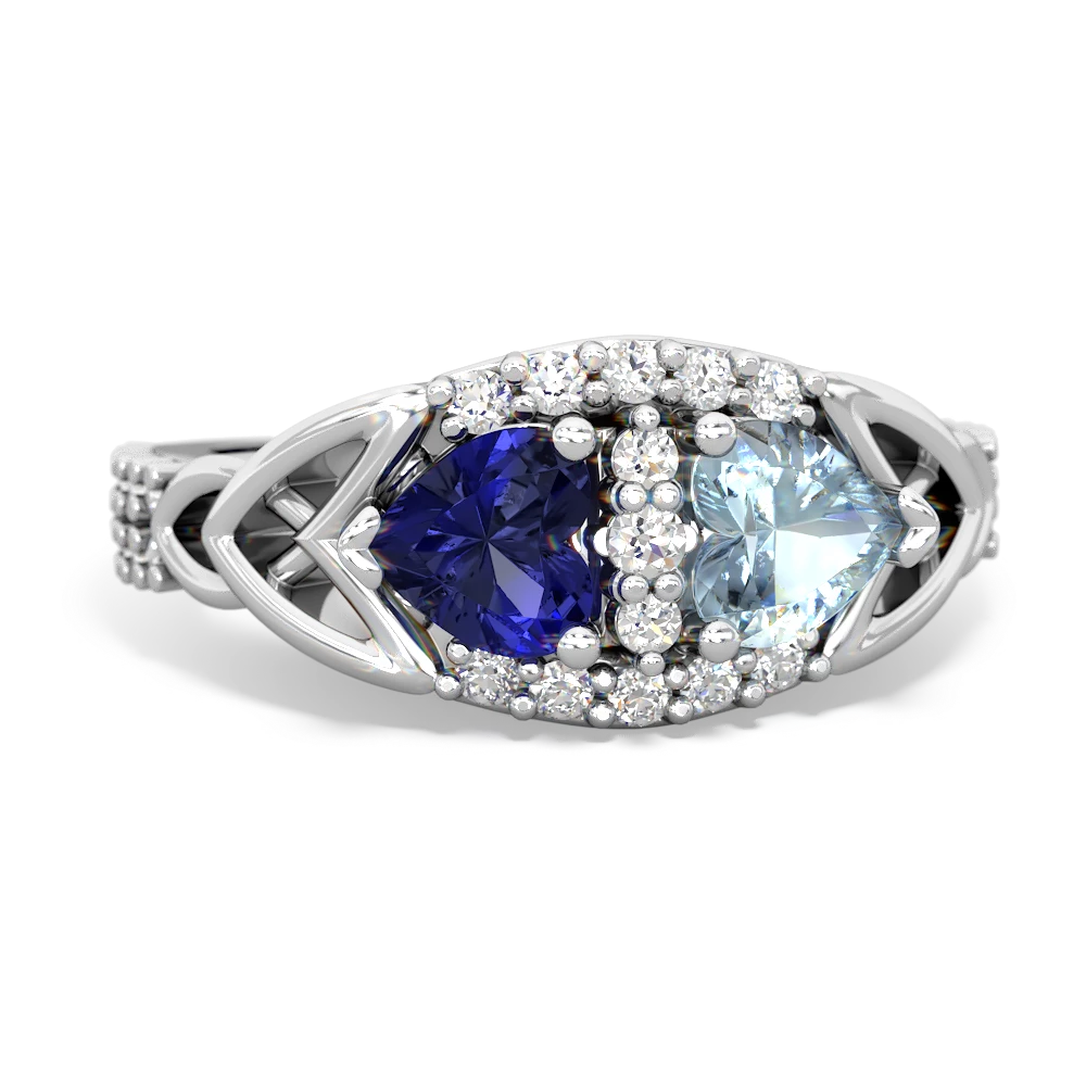 Lab Sapphire Sparkling Celtic Knot 14K White Gold ring R2645