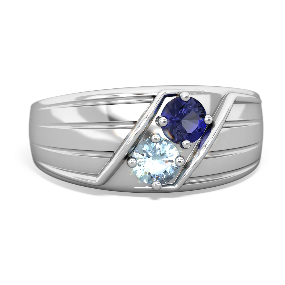 Lab Sapphire Men's Streamline 14K White Gold ring R0460