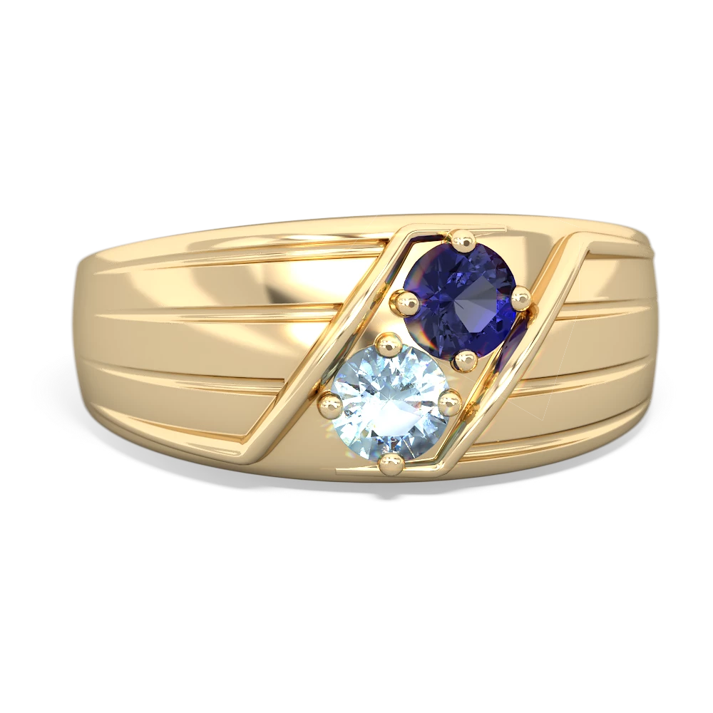 Lab Sapphire Men's Streamline 14K Yellow Gold ring R0460