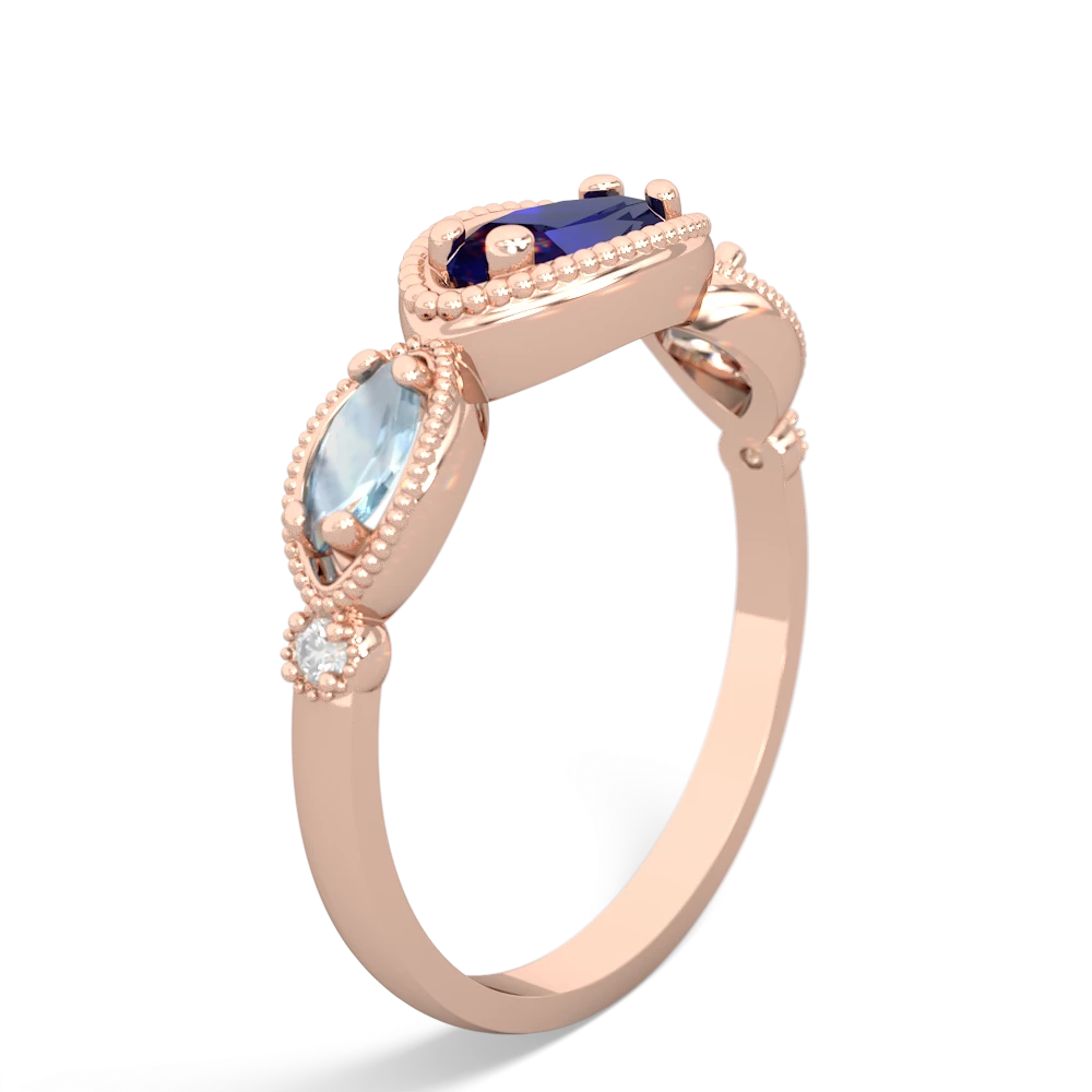 Lab Sapphire Milgrain Marquise 14K Rose Gold ring R5700