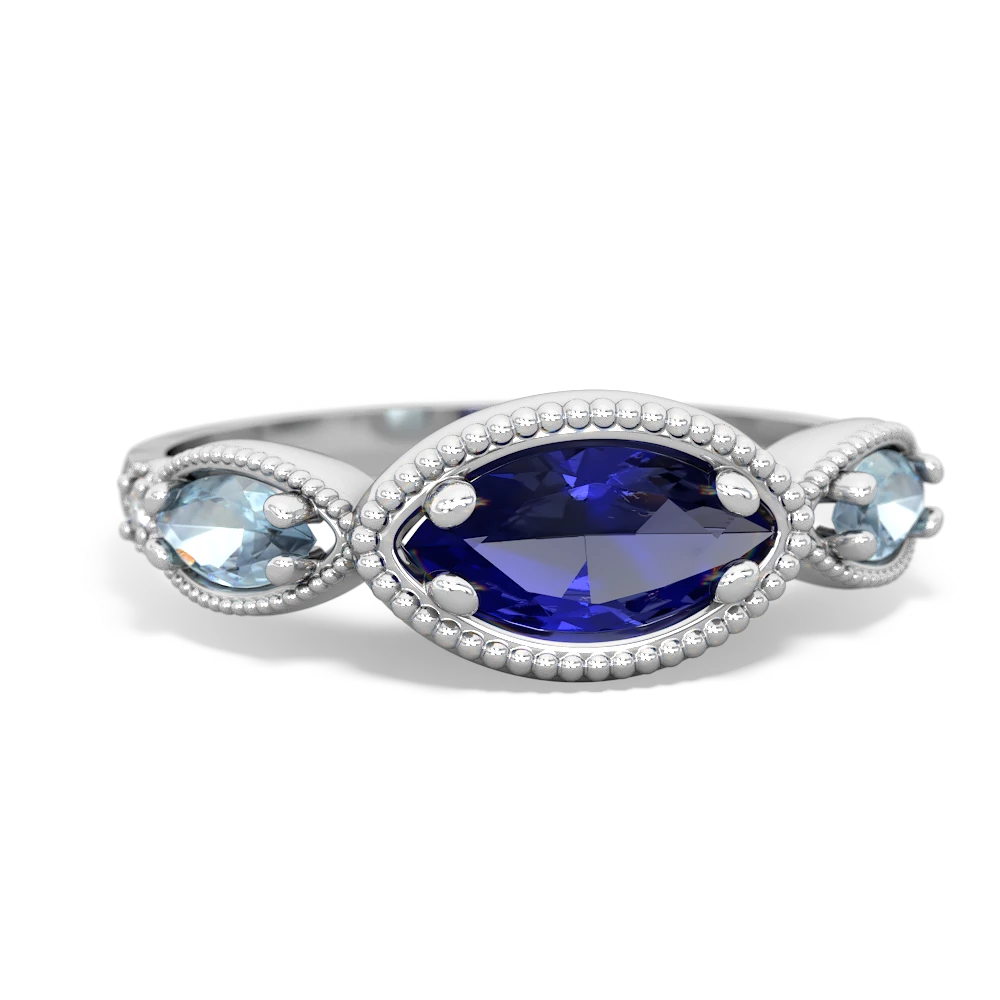 Lab Sapphire Milgrain Marquise 14K White Gold ring R5700