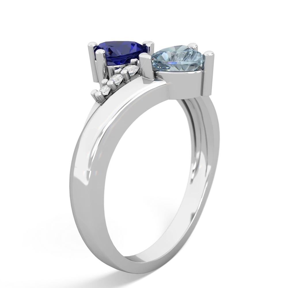 Lab Sapphire Heart To Heart 14K White Gold ring R2064