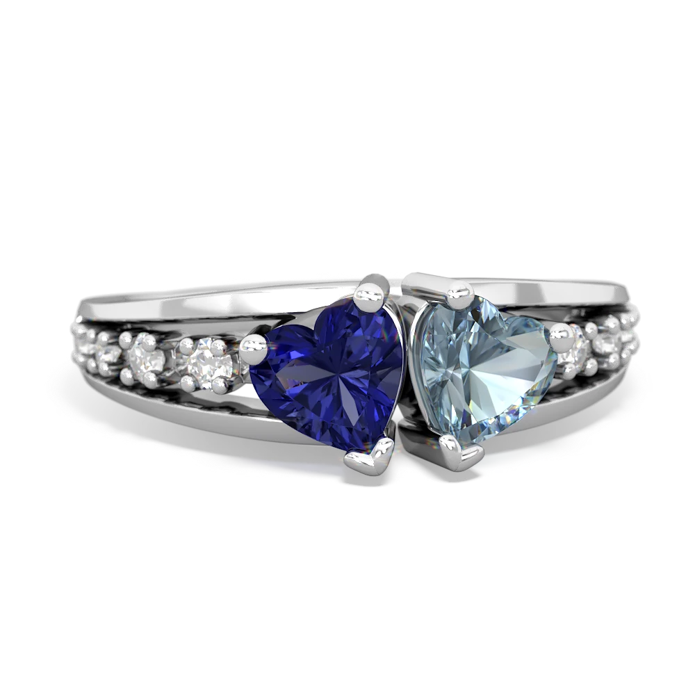 Lab Sapphire Heart To Heart 14K White Gold ring R3342