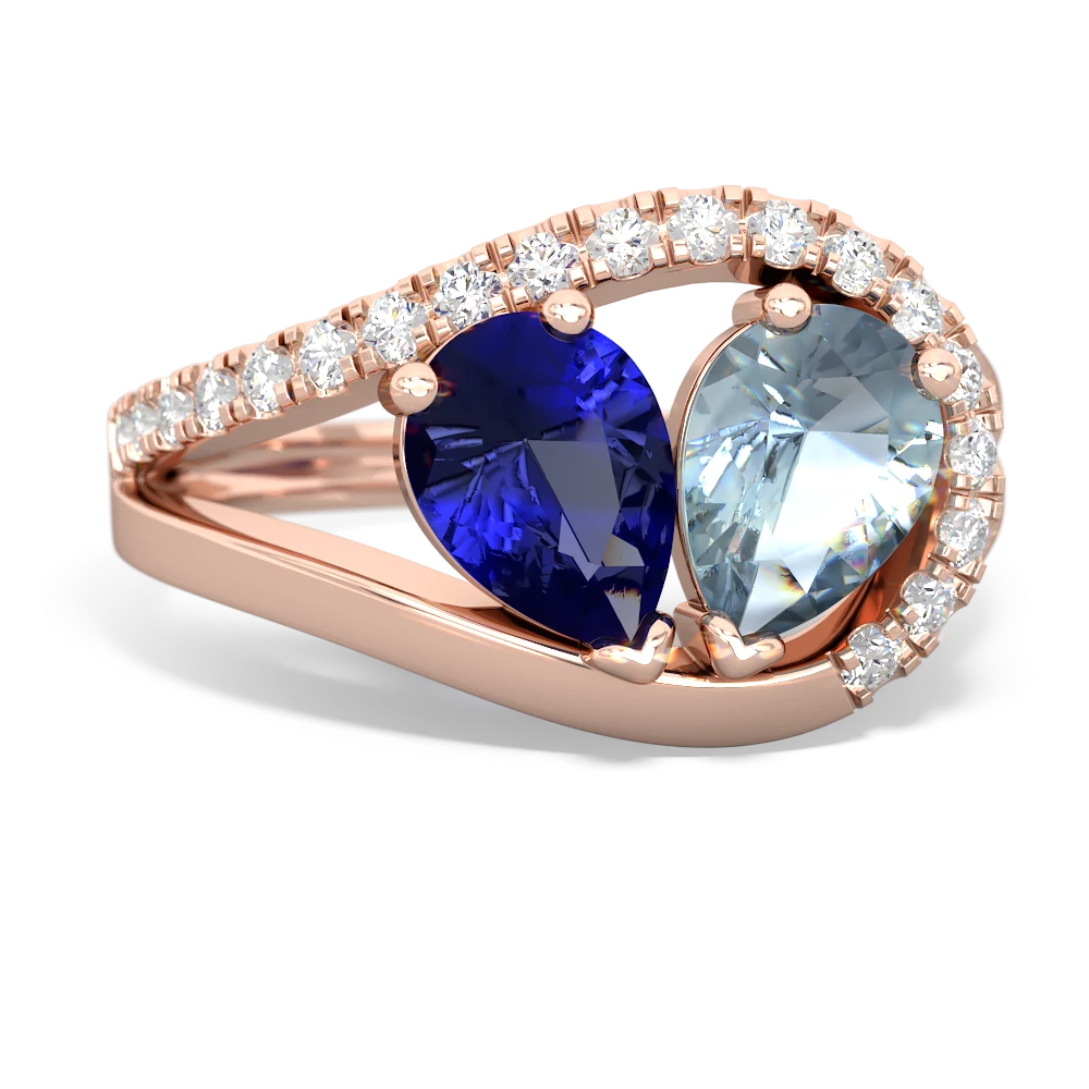 Lab Sapphire Nestled Heart Keepsake 14K Rose Gold ring R5650