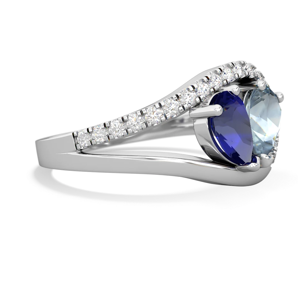 Lab Sapphire Nestled Heart Keepsake 14K White Gold ring R5650