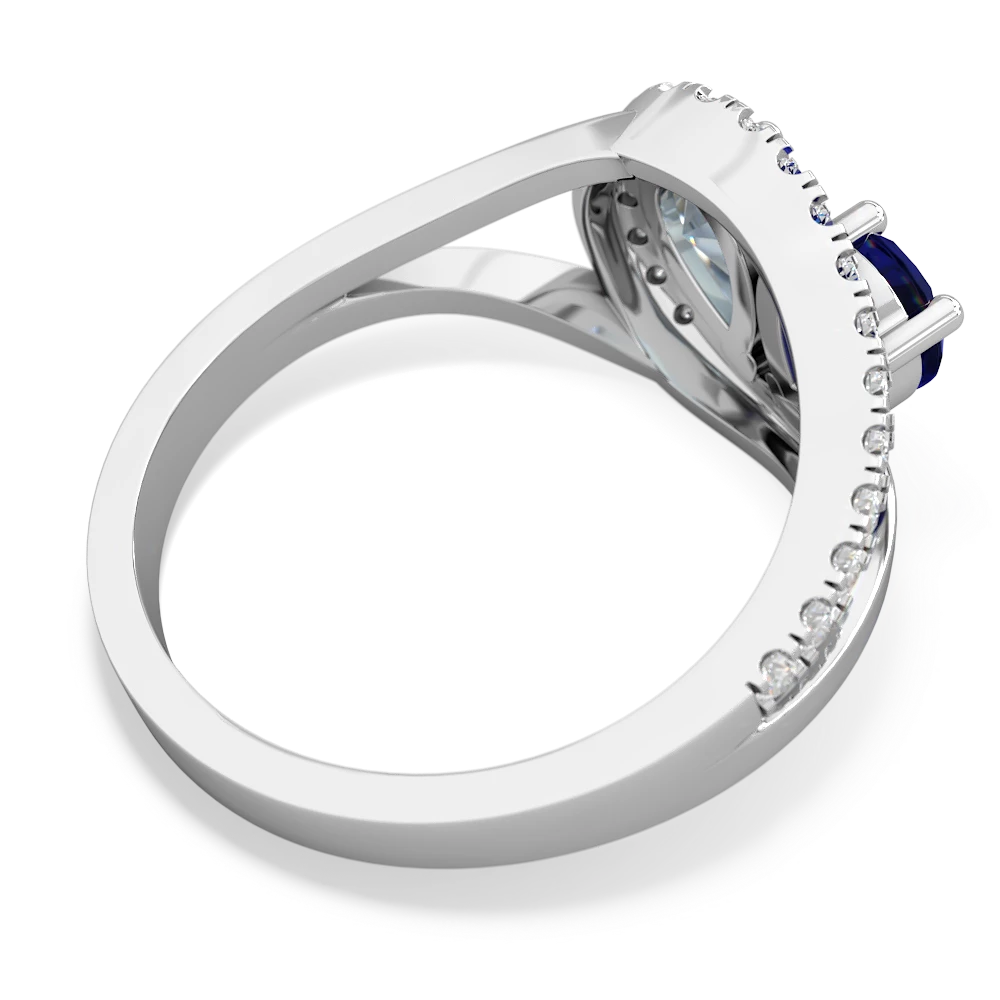 Lab Sapphire Nestled Heart Keepsake 14K White Gold ring R5650