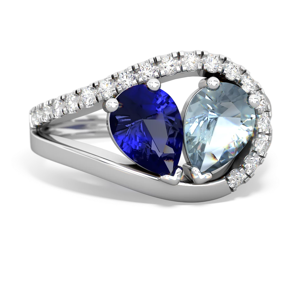 Lab Sapphire Nestled Heart Keepsake 14K White Gold ring R5650