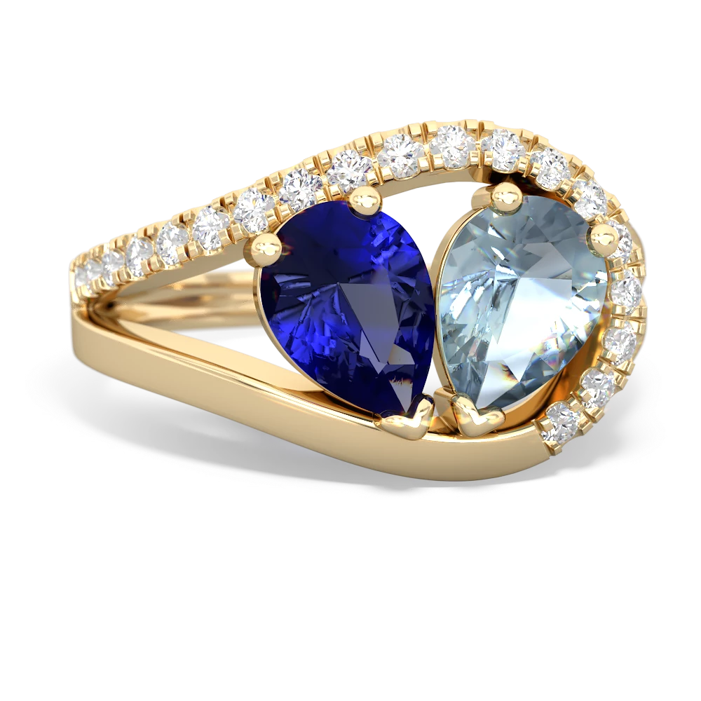 Lab Sapphire Nestled Heart Keepsake 14K Yellow Gold ring R5650