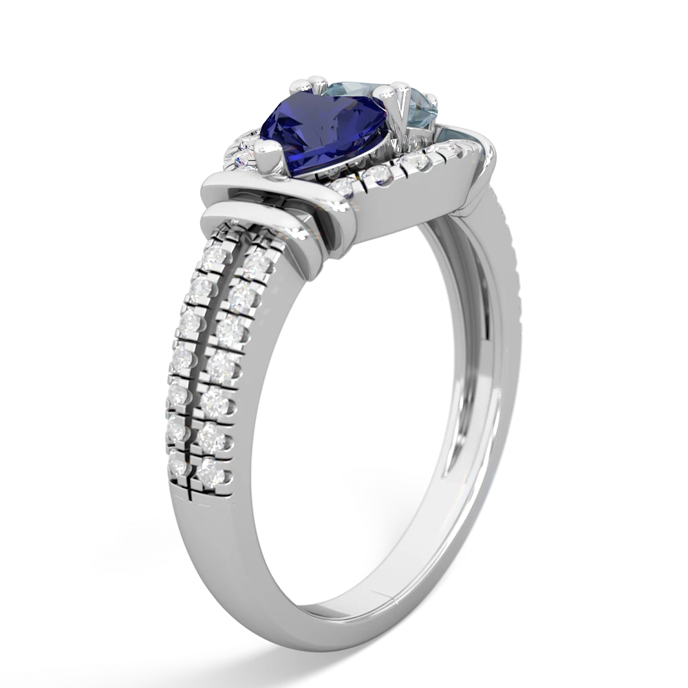 Lab Sapphire Art-Deco Keepsake 14K White Gold ring R5630