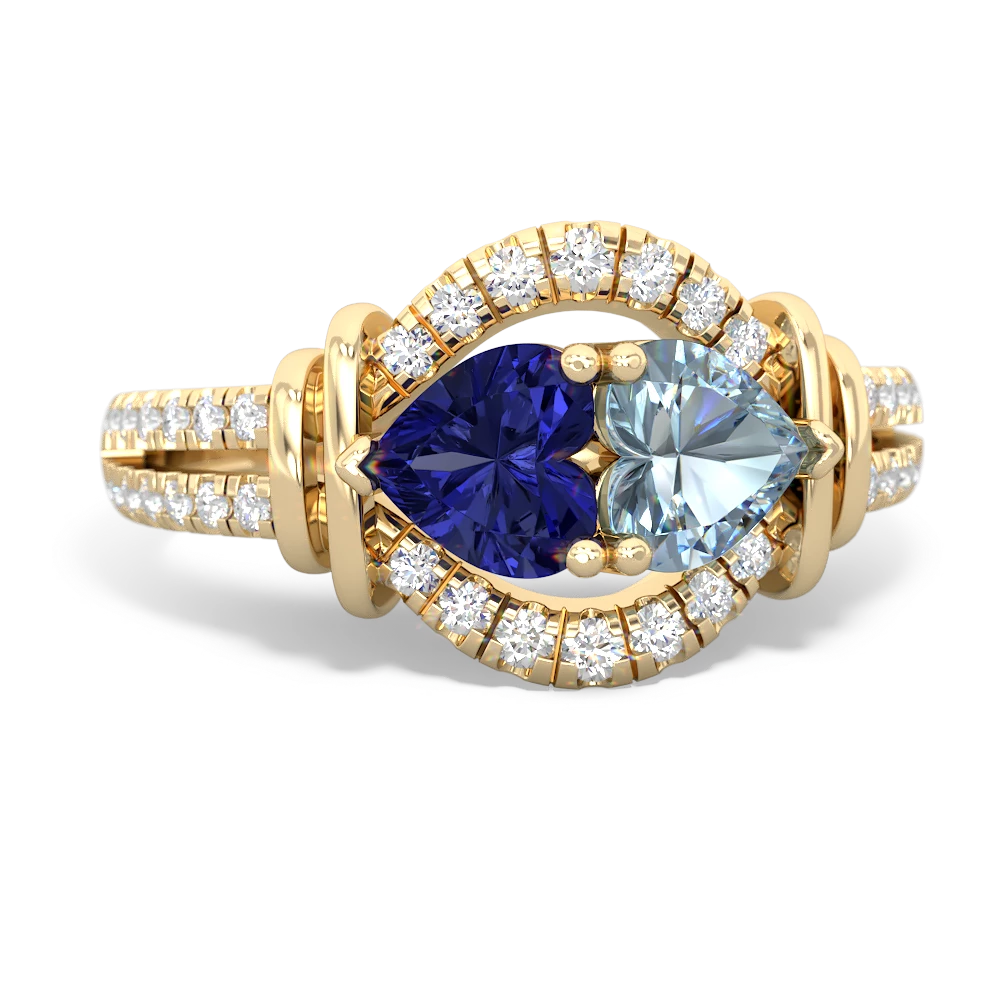 Lab Sapphire Art-Deco Keepsake 14K Yellow Gold ring R5630