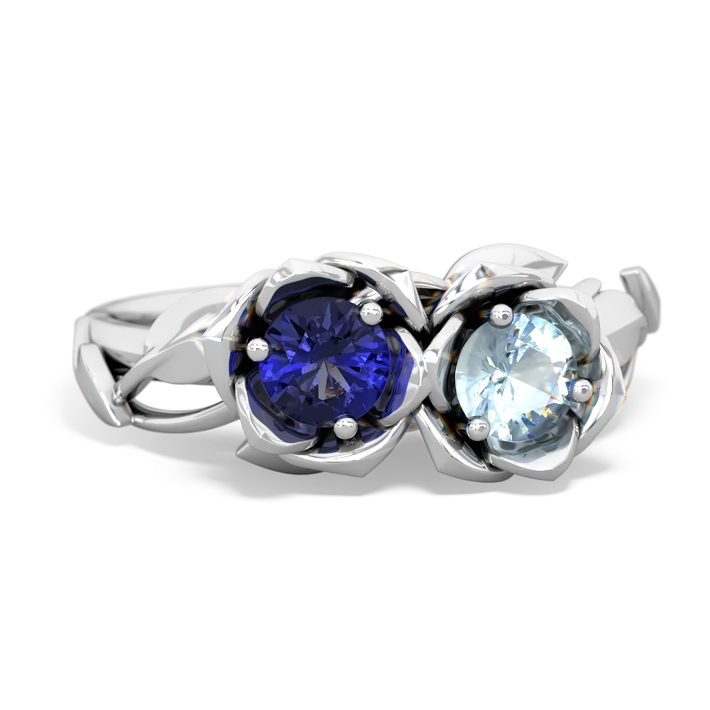 Lab Sapphire Rose Garden 14K White Gold ring R5510