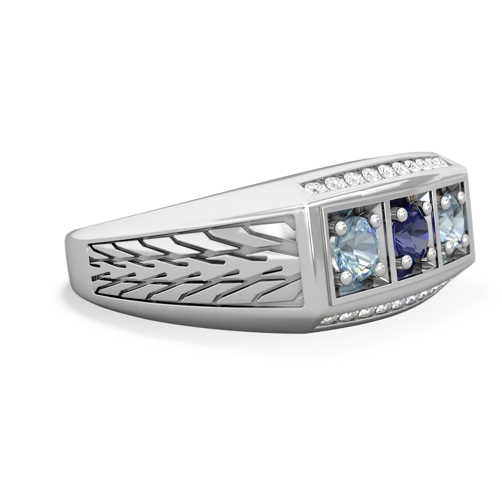 Lab Sapphire Three Stone Tire Tread Men's 14K White Gold ring R0520