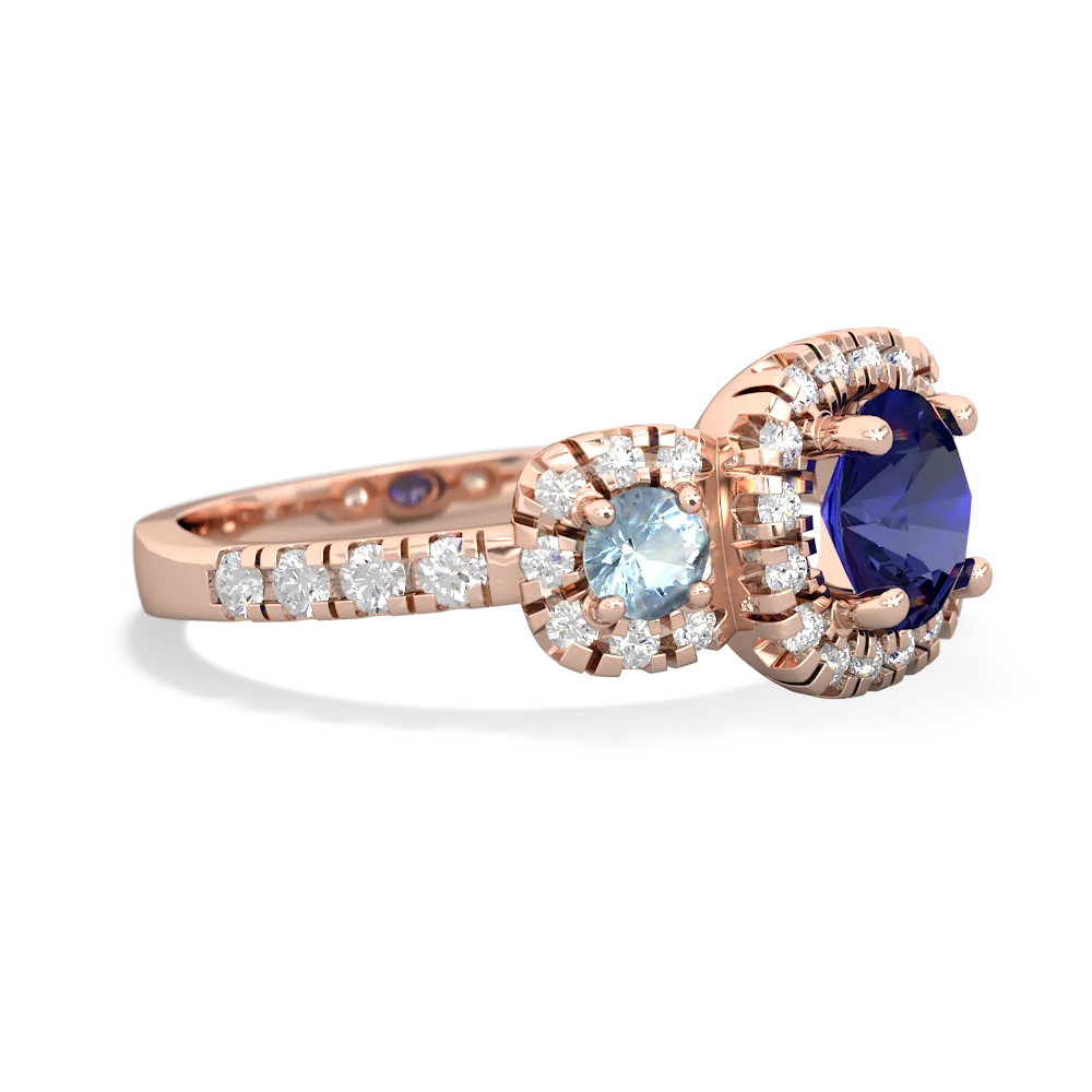 Lab Sapphire Regal Halo 14K Rose Gold ring R5350