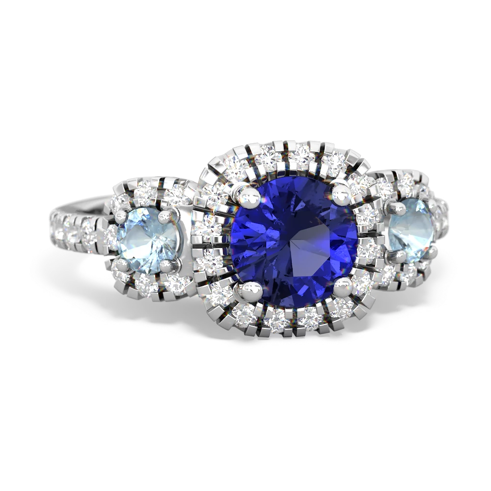 Lab Sapphire Regal Halo 14K White Gold ring R5350