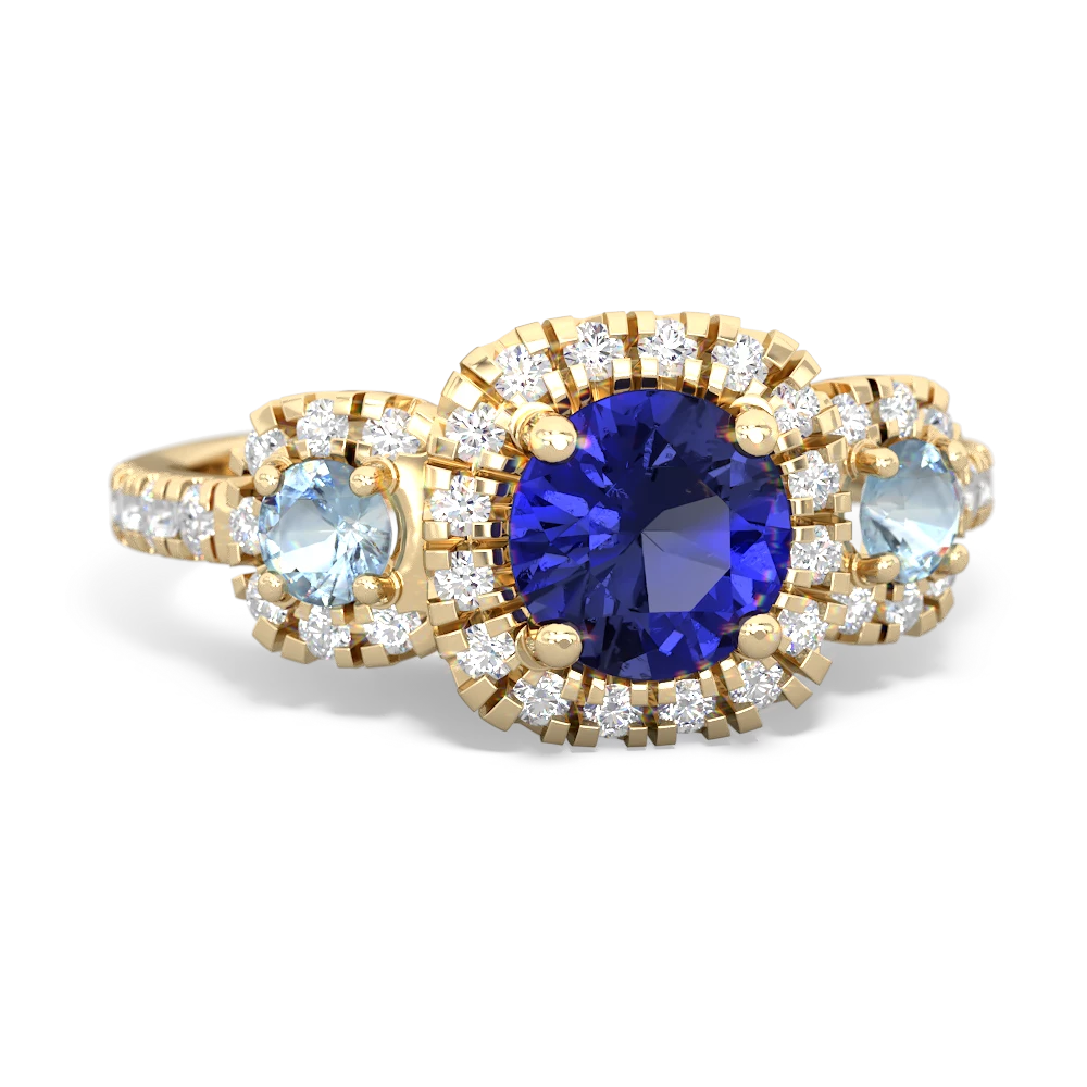 Lab Sapphire Regal Halo 14K Yellow Gold ring R5350