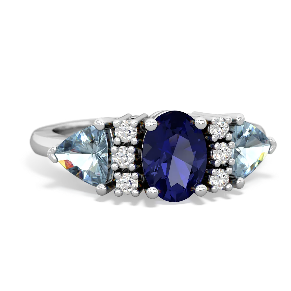 Lab Sapphire Antique Style Three Stone 14K White Gold ring R2186