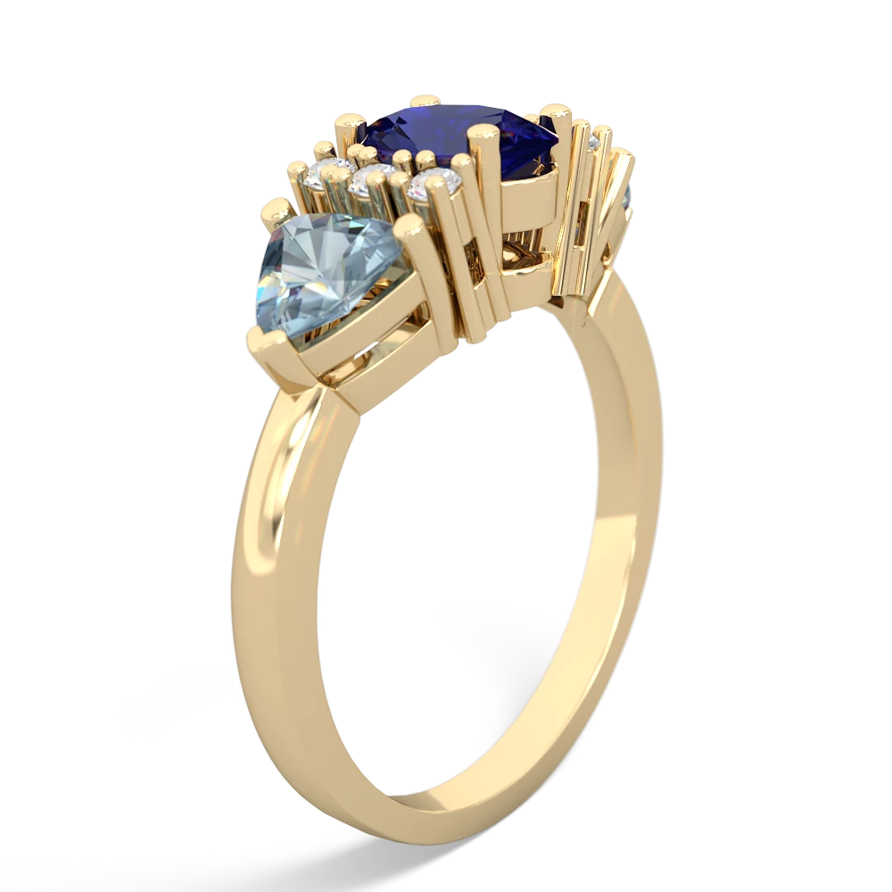 Lab Sapphire Antique Style Three Stone 14K Yellow Gold ring R2186