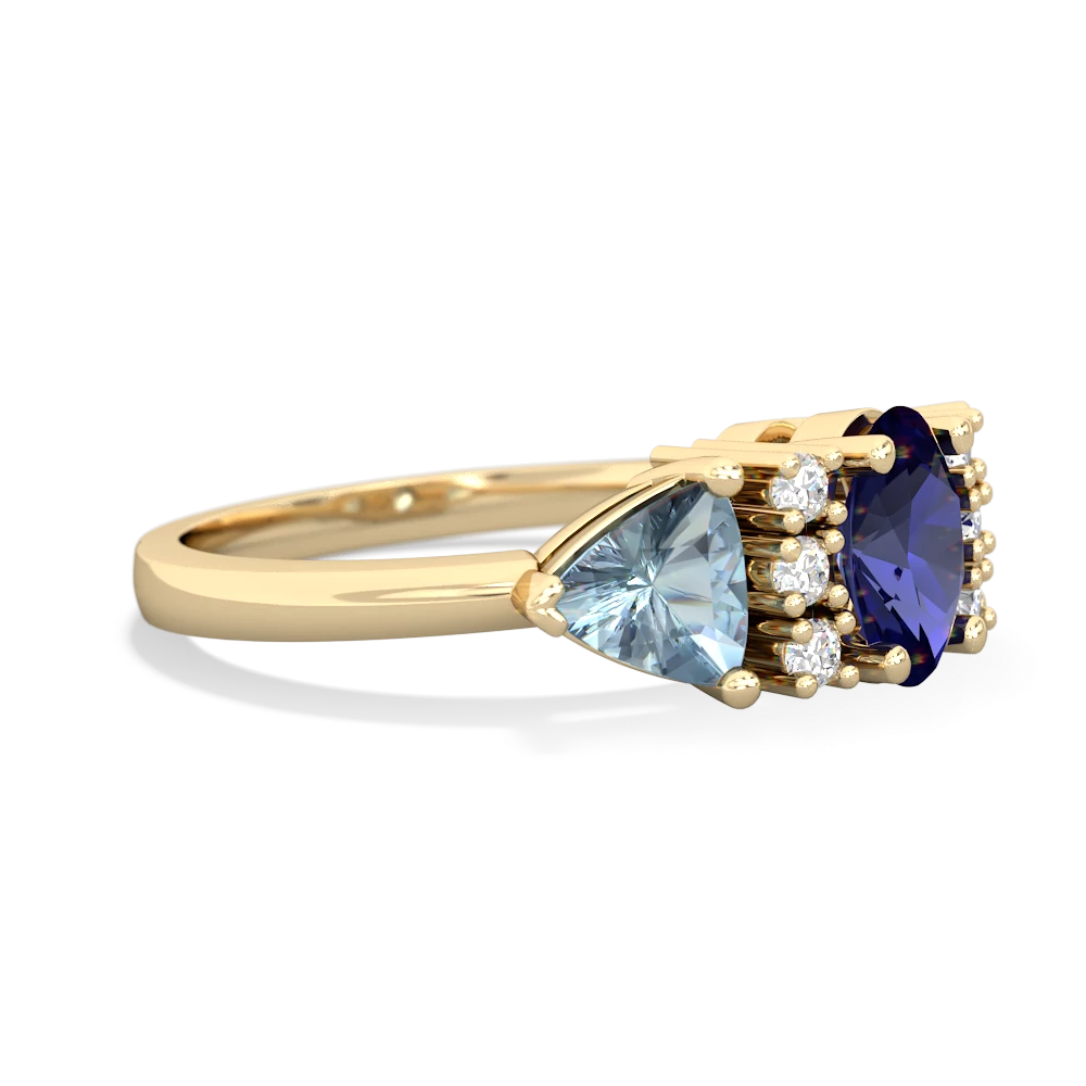 Lab Sapphire Antique Style Three Stone 14K Yellow Gold ring R2186