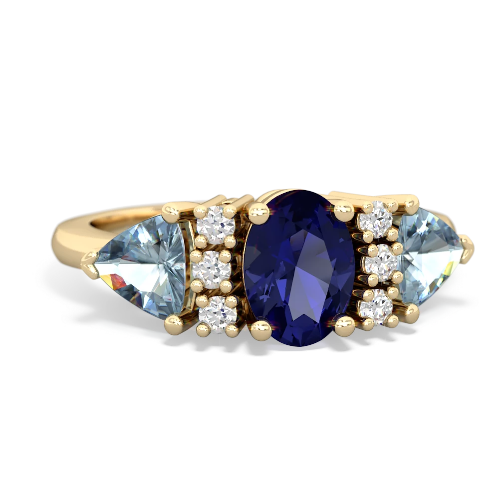 Lab Sapphire Antique Style Three Stone 14K Yellow Gold ring R2186