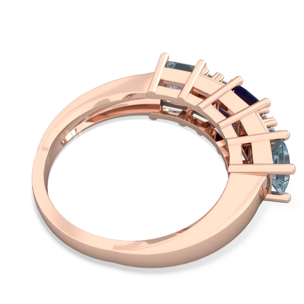 Lab Sapphire Three Stone Diamond Cluster 14K Rose Gold ring R2592