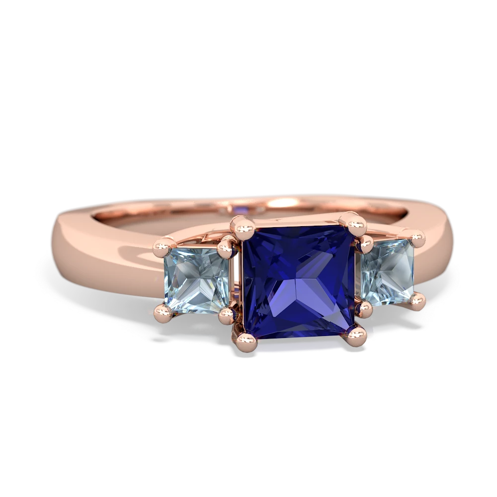 Lab Sapphire Three Stone Trellis 14K Rose Gold ring R4015