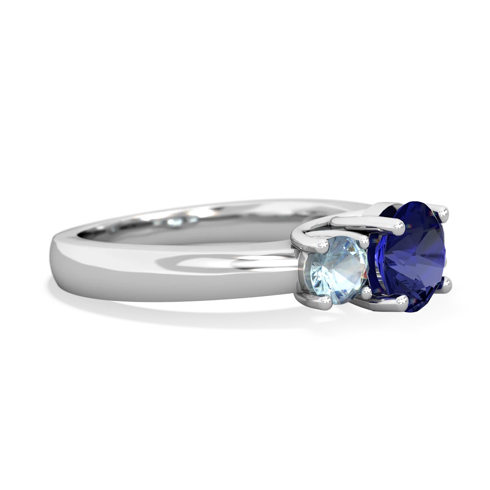 Lab Sapphire Three Stone Round Trellis 14K White Gold ring R4018