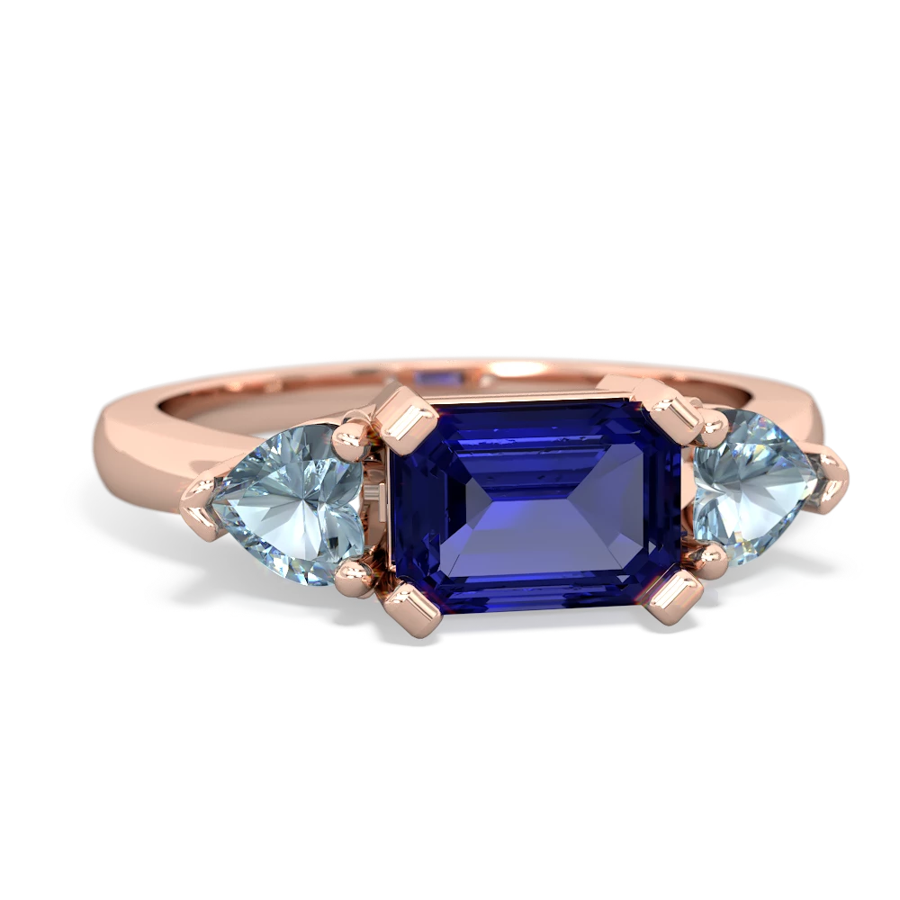 Lab Sapphire Three Stone 14K Rose Gold ring R5235