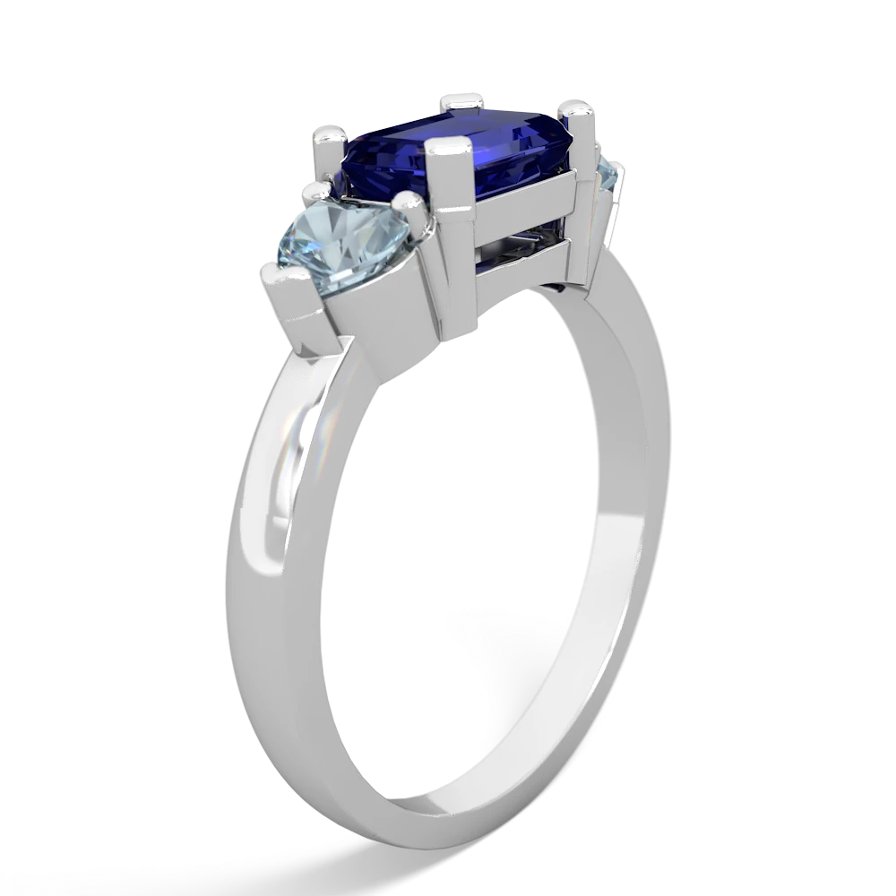 Lab Sapphire Three Stone 14K White Gold ring R5235